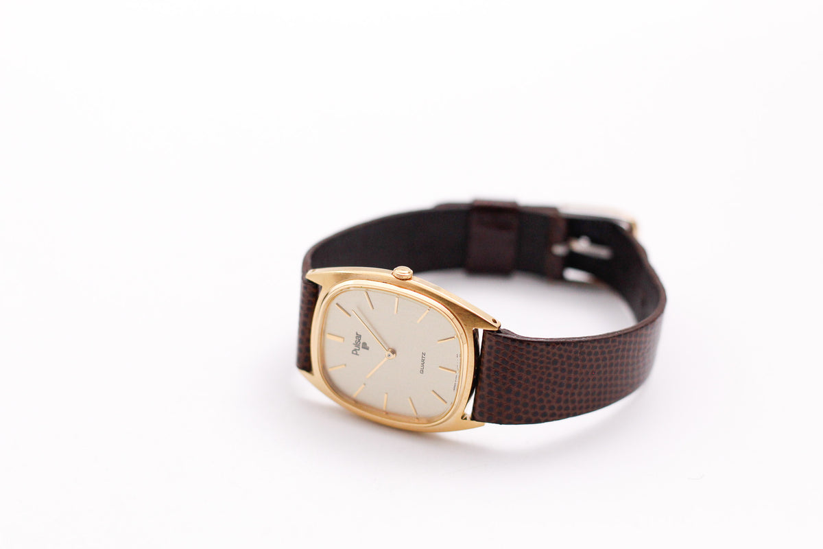 1983 Pulsar Quartz Baby Ellipse Golden Washi Dial Men's Wrist-Watch