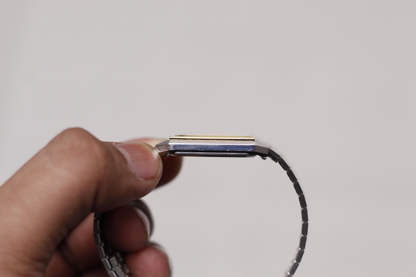 [Near Mint] 1982 Seiko Quartz Straight Grain Gray Dial Two Tone Tank Men's Wrist-Watch