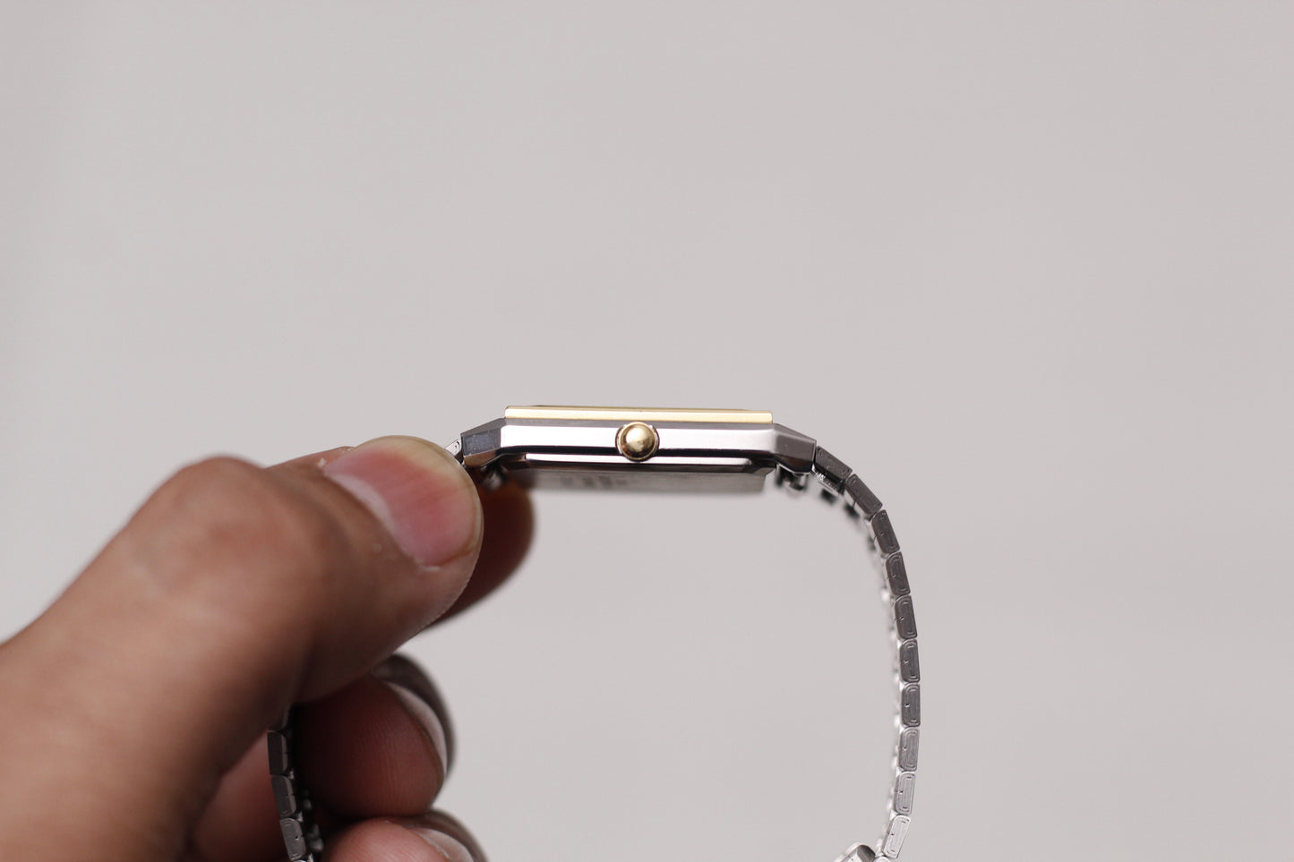 [Near Mint] 1982 Seiko Quartz Straight Grain Gray Dial Two Tone Tank Men's Wrist-Watch