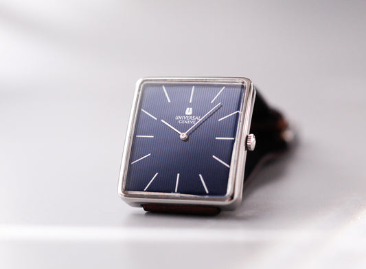[Rare] 1970s Universal Geneve Mechanical Striped Blue Dial Men's Wrist-Watch