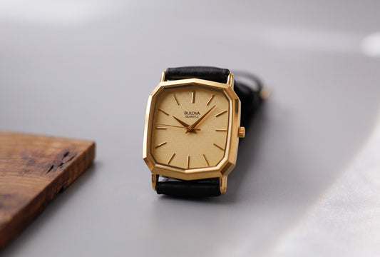 1990s Bulova Decagon Tank Gold Toned Men's Wrist Watch