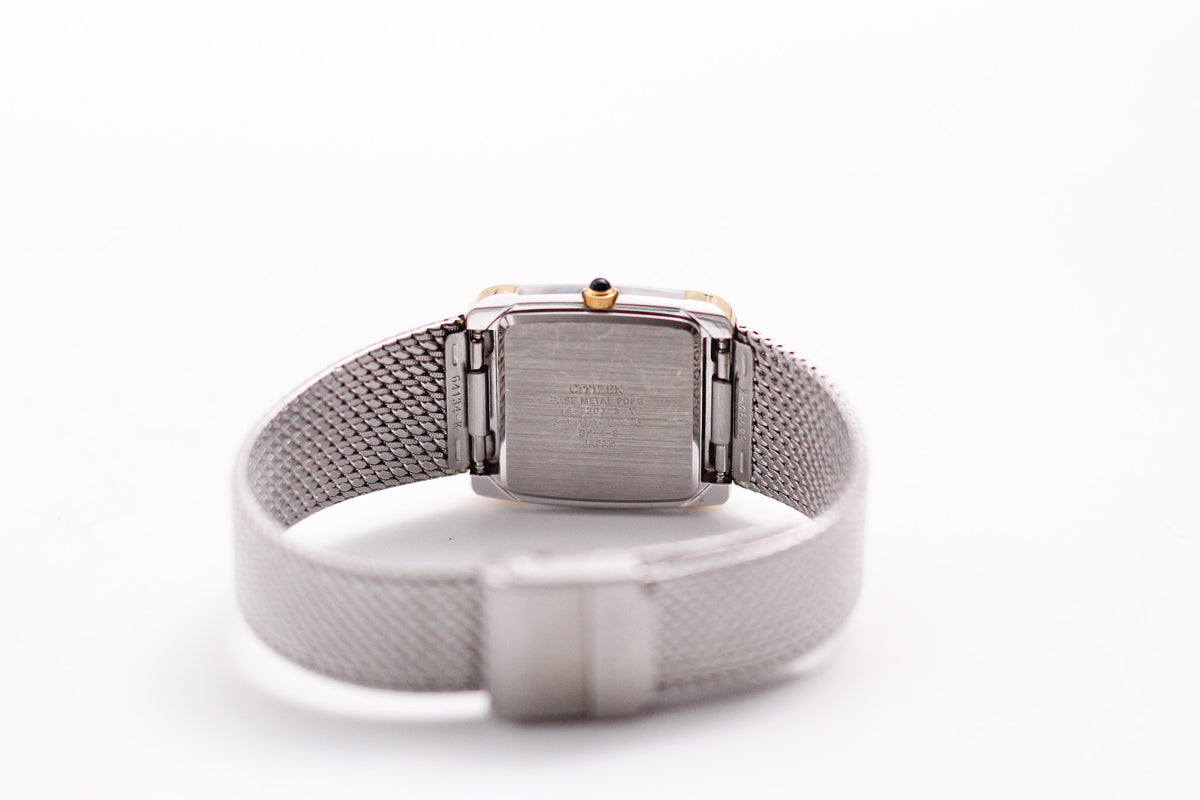 1983 Citizen CQ Quartz Gemstone Silver Dial Frosted Two Tone Case Men's Wrist-Watch