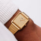 1983 Seiko Quartz Straight Grain Golden Dial Tank Men's Wrist-Watch W/Box