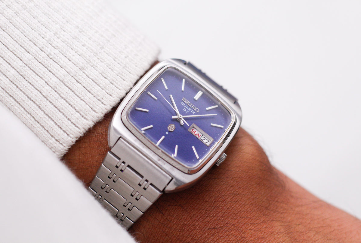 1984 Seiko QZ Midnight Blue Washi Dial TV Case Men's Wrist-Watch