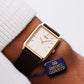 1987 Seiko Tank Straight Grain Golden Dial Men's Wrist-Watch W/Tag