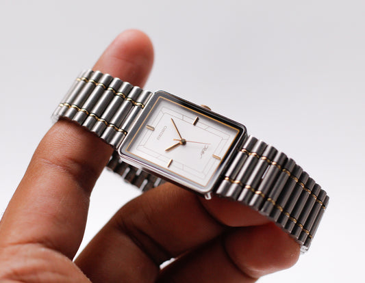 1985 Seiko Quartz ARC Silver Sunburst Dial Two Tone Case Men's Wrist-Watch