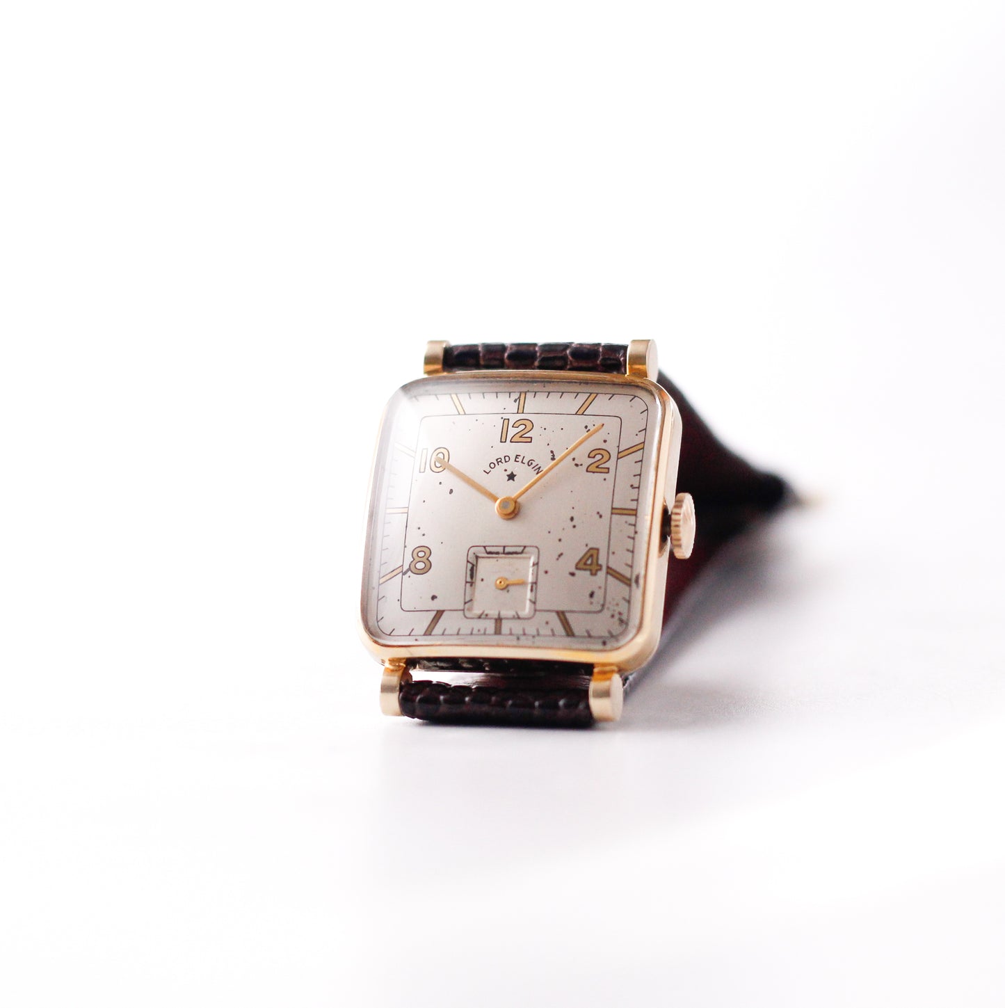 [Serviced] USA Lord Elgin 'Peppered Cream Dial' 14K Gold Filled Case Men's Wrist-Watch