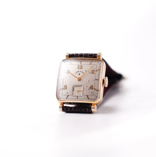 [Serviced] USA Lord Elgin 'Peppered Cream Dial' 14K Gold Filled Case Men's Wrist-Watch