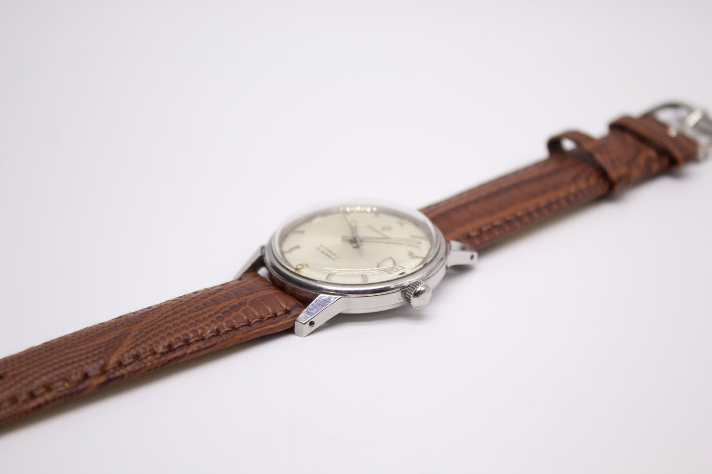 1970s Swiss Candino Automatic Silver Sunburst Men's Wrist-Watch