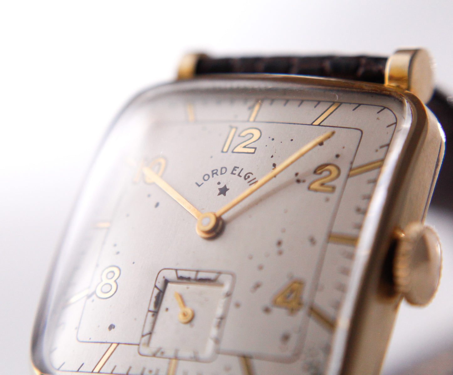 [Serviced] USA Lord Elgin 'Peppered Cream Dial' 14K Gold Filled Case Men's Wrist-Watch