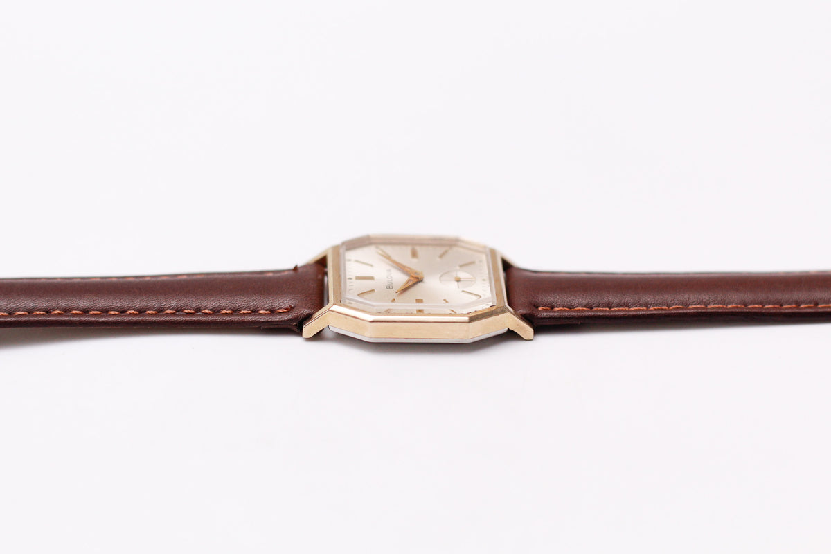 [Serviced] 1967 Bulova Mechanical Champagne Sunburst Dial Men's Wrist-Watch