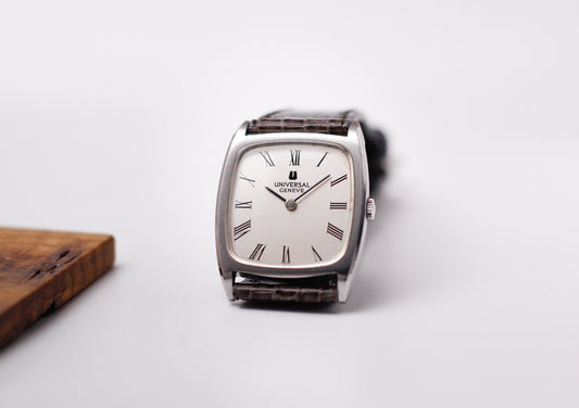 [Serviced] 1960s Universal Genève Straight Grain Silver Roman Dial Men's Mechanical Wrist-Watch