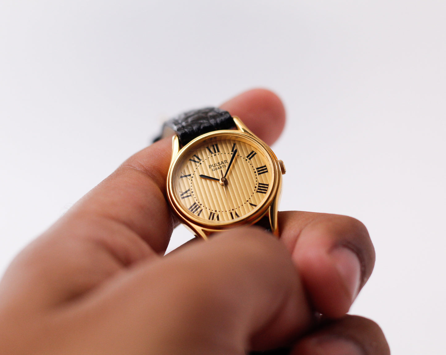 1994 Pulsar Quartz Striped Golden Roman Dial Ladies' Wrist-Watch