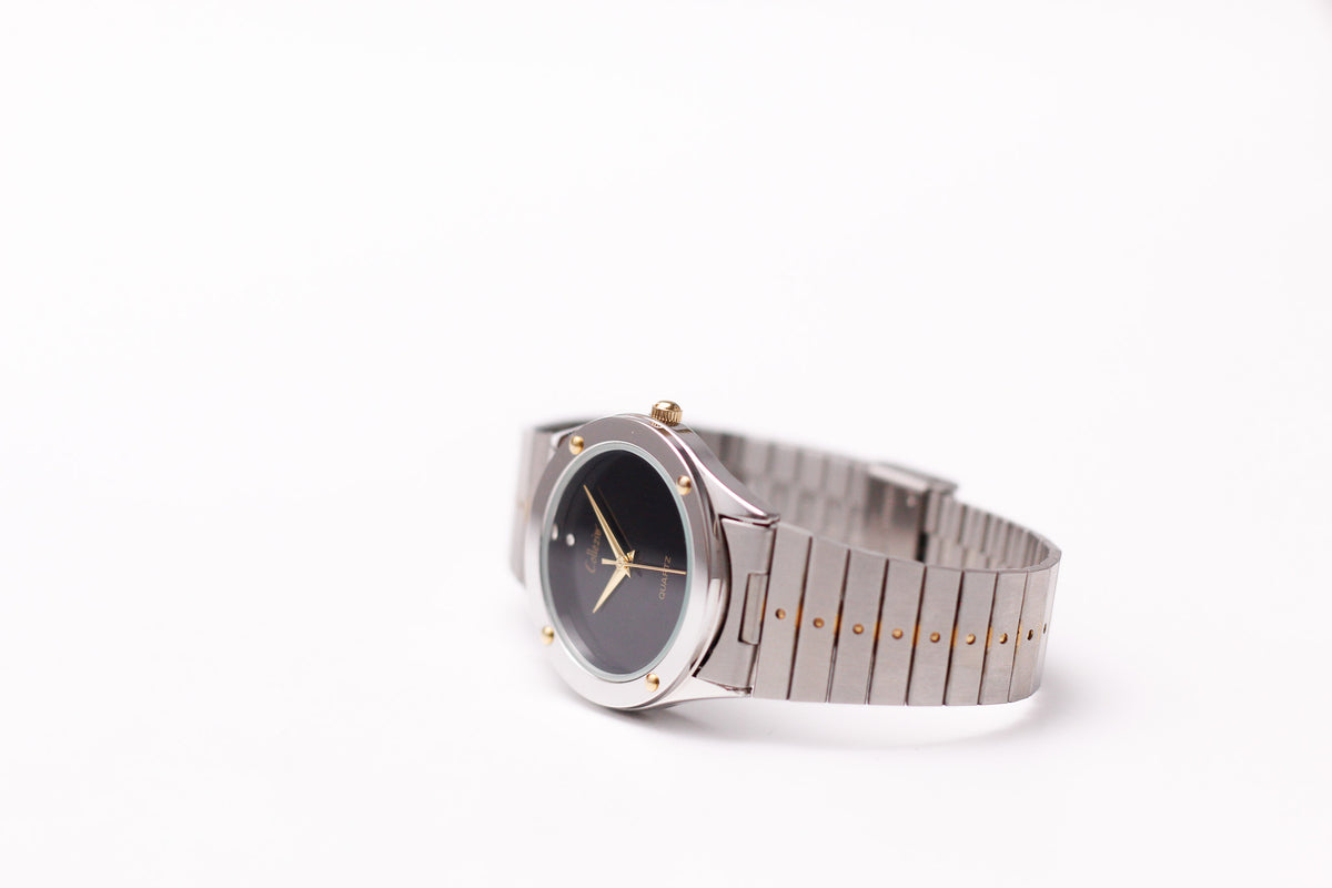 1990s Collezio Quartz Inky Black Dial Two Tone Case Men's Wrist-Watch