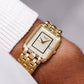 1990s Bulova Quartz Straight Grain Golden Dial Men's Wrist-Watch