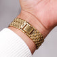 1990s Bulova Quartz Straight Grain Golden Dial Men's Wrist-Watch