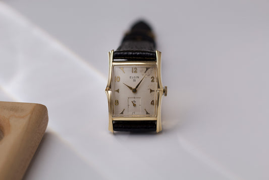 [Serviced] 1950s Elgin 19 Fancy Lugs Art Deco Men's Wrist-Watch
