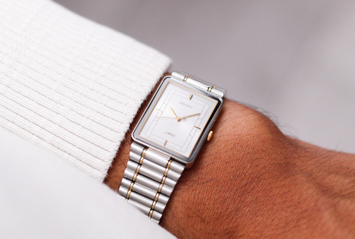 1985 Seiko Quartz ARC Silver Sunburst Dial Two Tone Case Men's Wrist-Watch