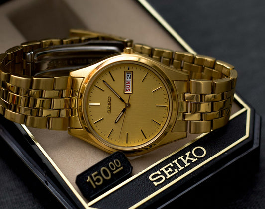 1985 Near-Mint Seiko Quartz Gold Tone Men's Watch W/Box