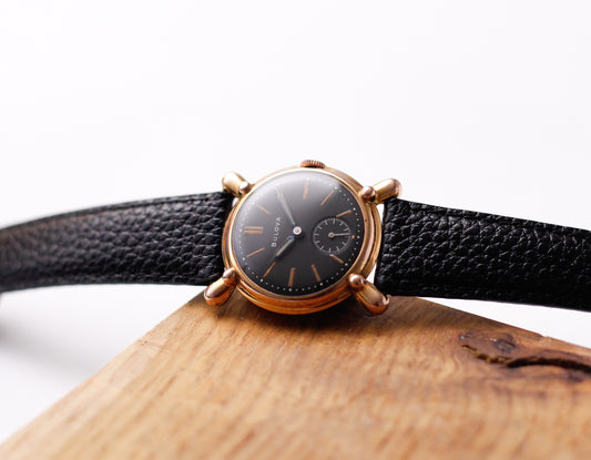 [Serviced] 1940s Bulova 'Bow-tie' Mechanical Matte Black Dial Men's Wrist-Watch