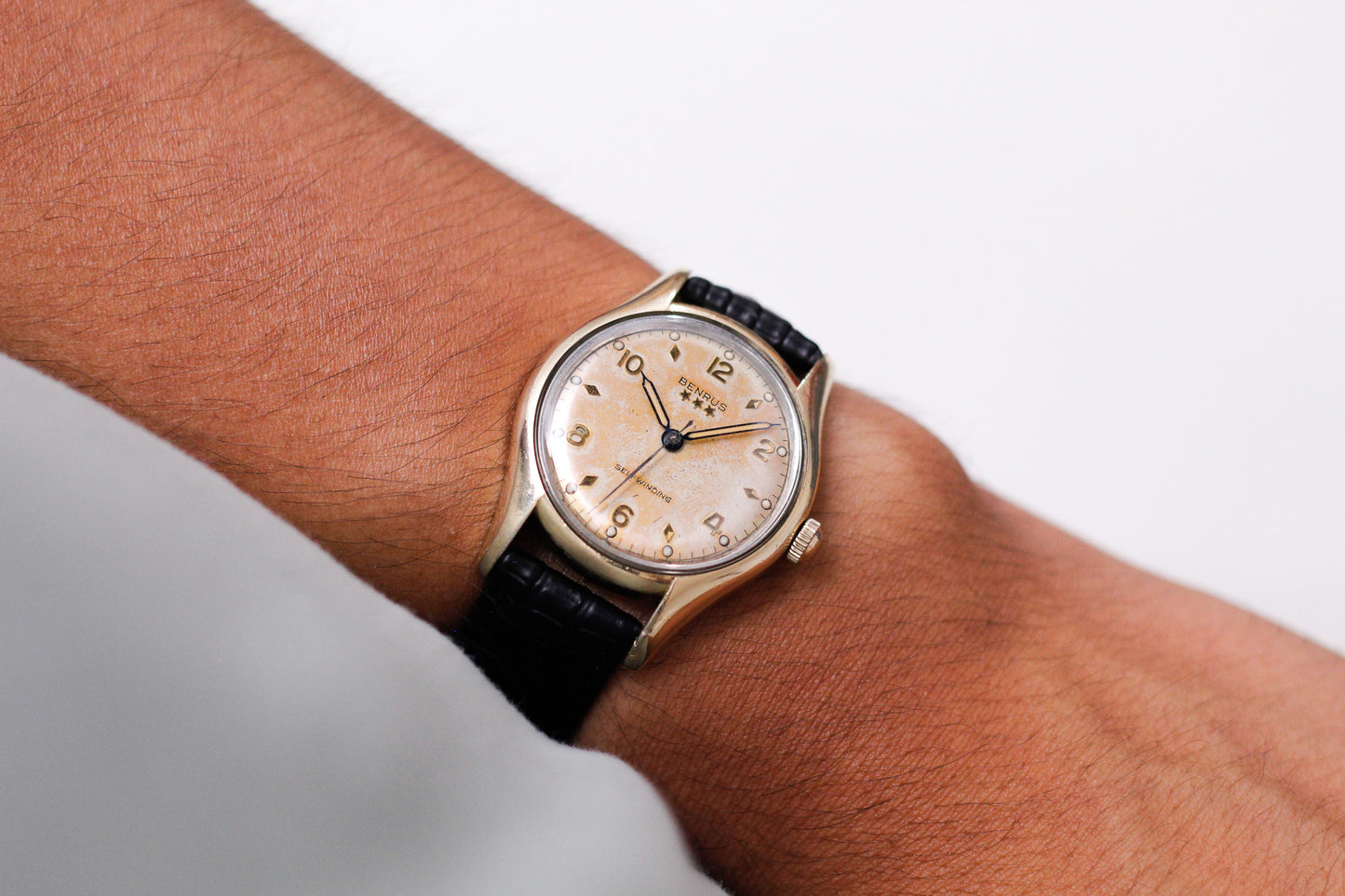 [Serviced] 1950s Benrus Automatic Orange Patina Dial Men's Wrist-Watch