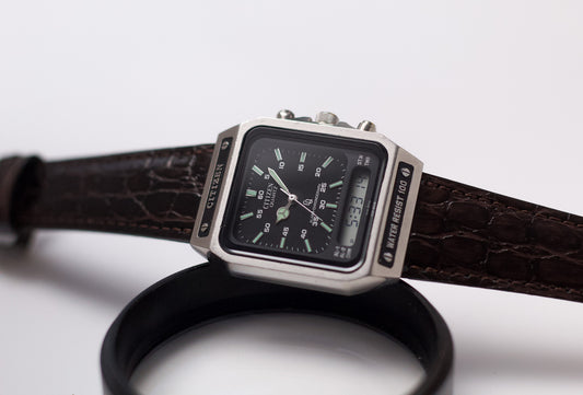 1991 Citizen Ana-Digi Matte Black Dial Men's Wrist-Watch