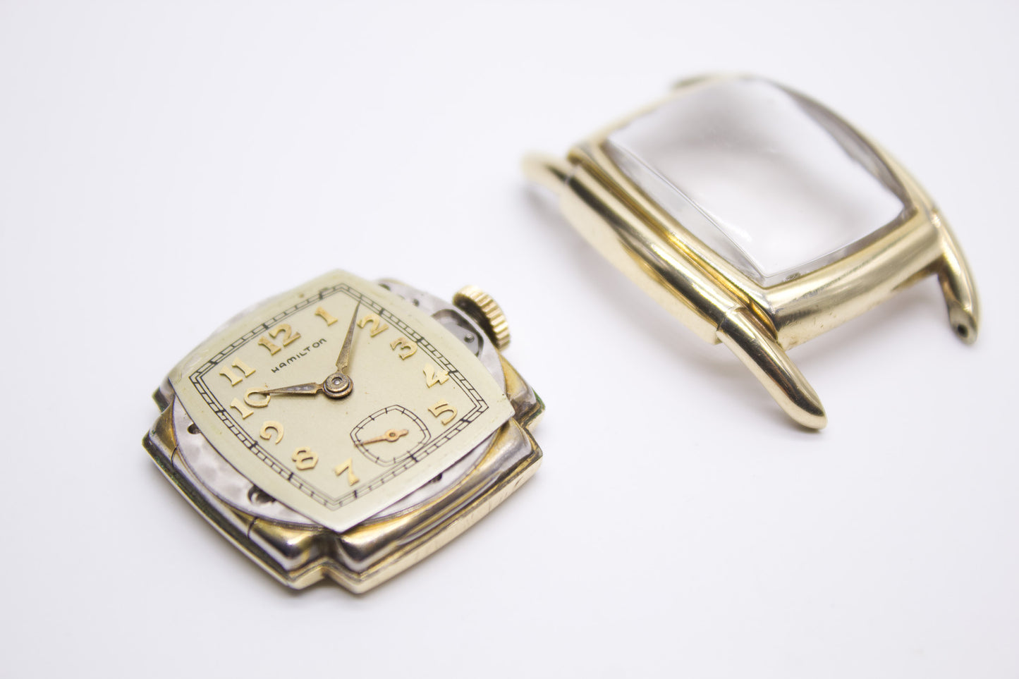 [Serviced] 1940s USA Hamilton Brushed Golden Dial Men's Art Deco Wrist-Watch