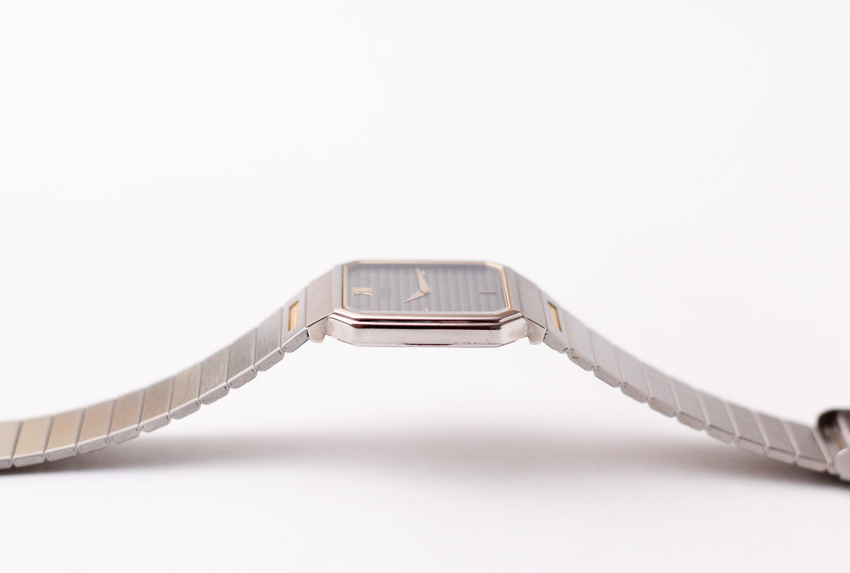 1986 Seiko Quartz Linear Gray Dial Two Tone Tank Men's Wrist-Watch
