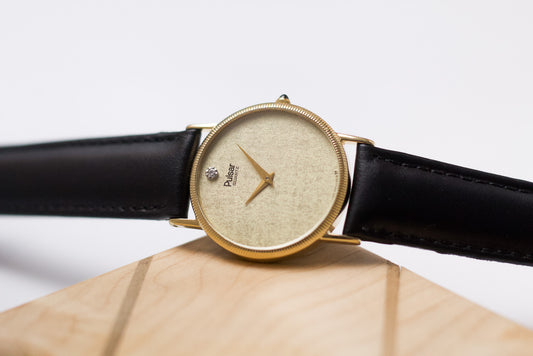 1992 Pulsar Quartz Golden Washi Dial 'Coin Edge Bezel' Men's Wrist-Watch