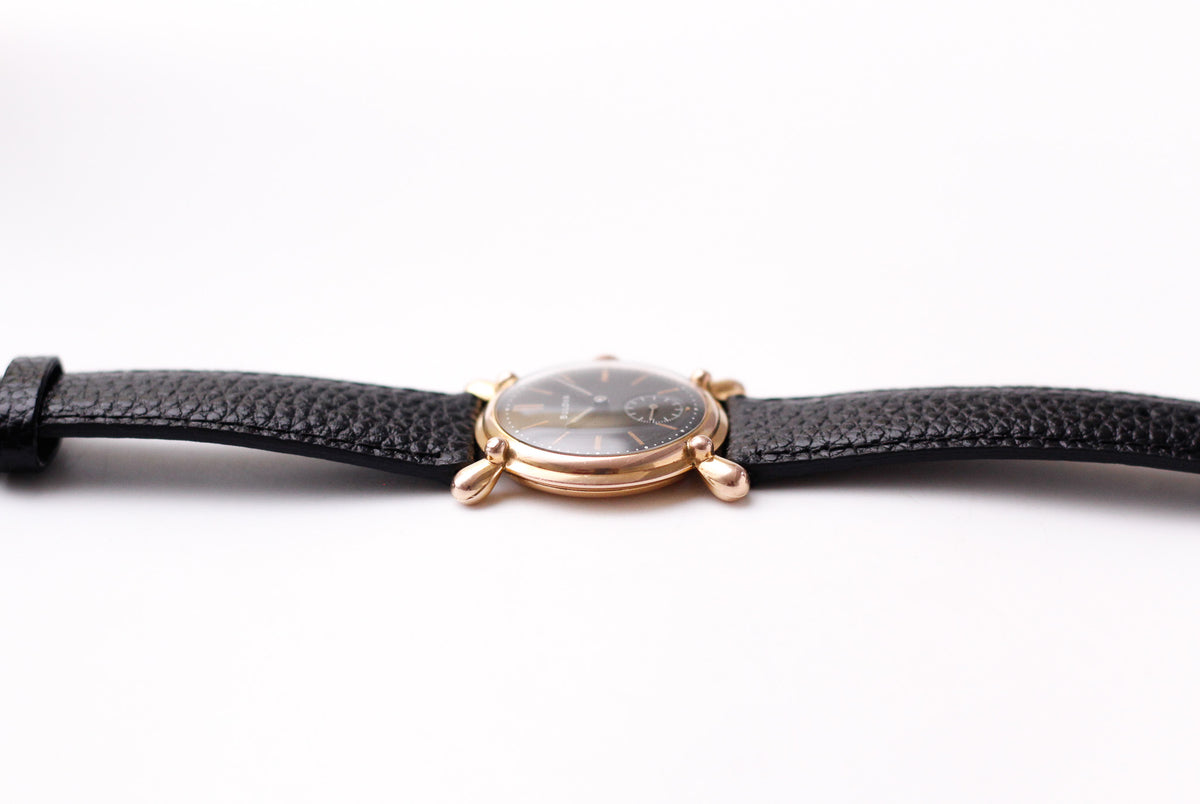 [Serviced] 1940s Bulova 'Bow-tie' Mechanical Matte Black Dial Men's Wrist-Watch