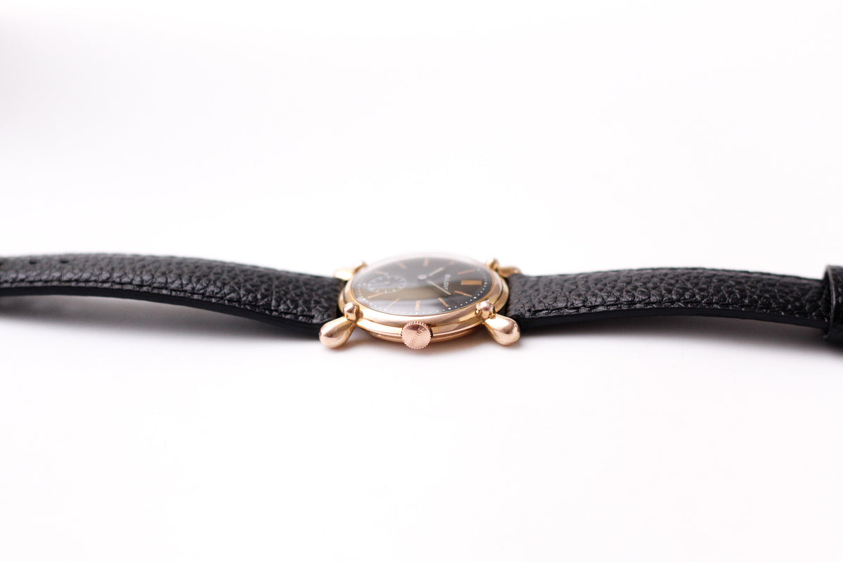 [Serviced] 1940s Bulova 'Bow-tie' Mechanical Matte Black Dial Men's Wrist-Watch
