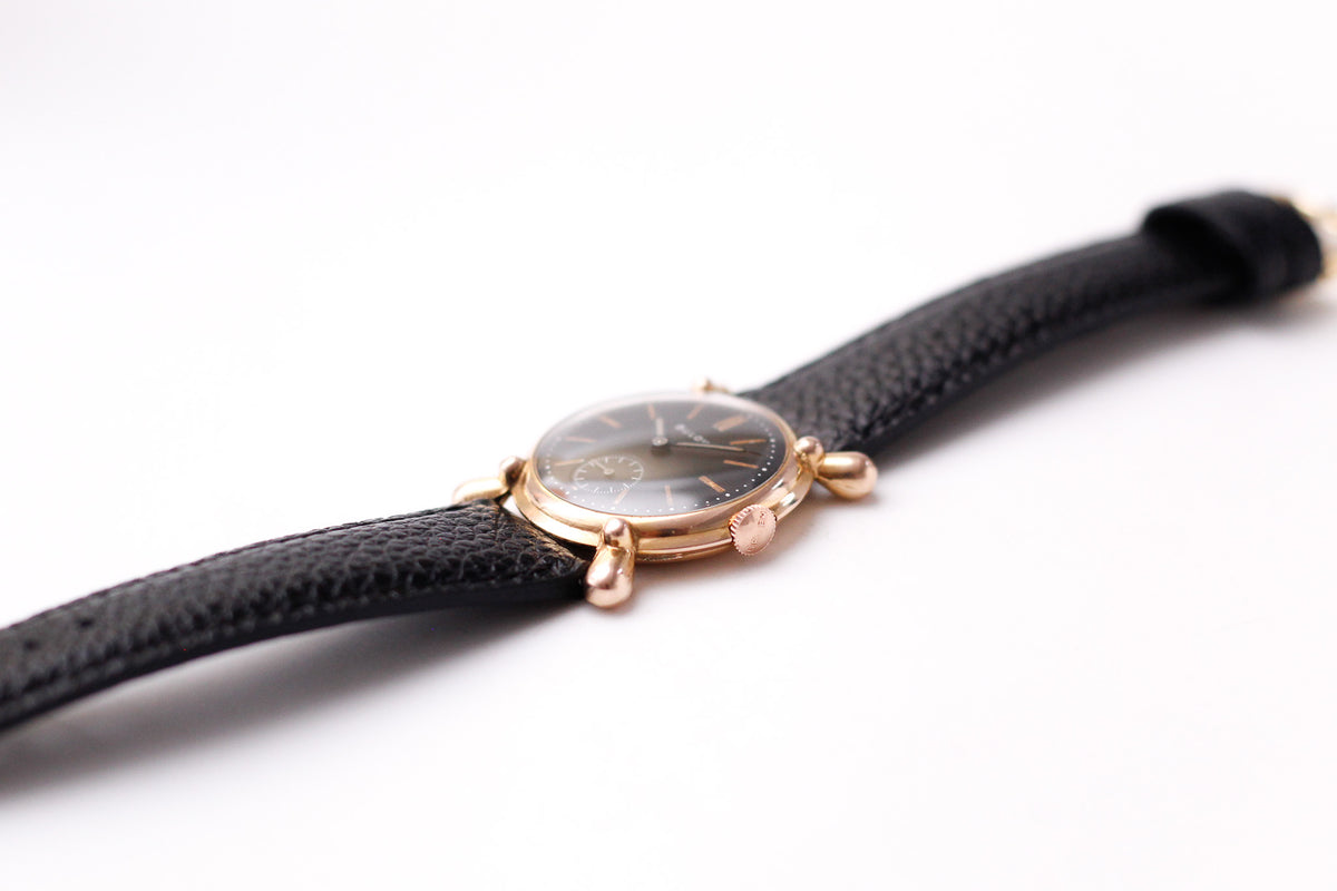 [Serviced] 1940s Bulova 'Bow-tie' Mechanical Matte Black Dial Men's Wrist-Watch