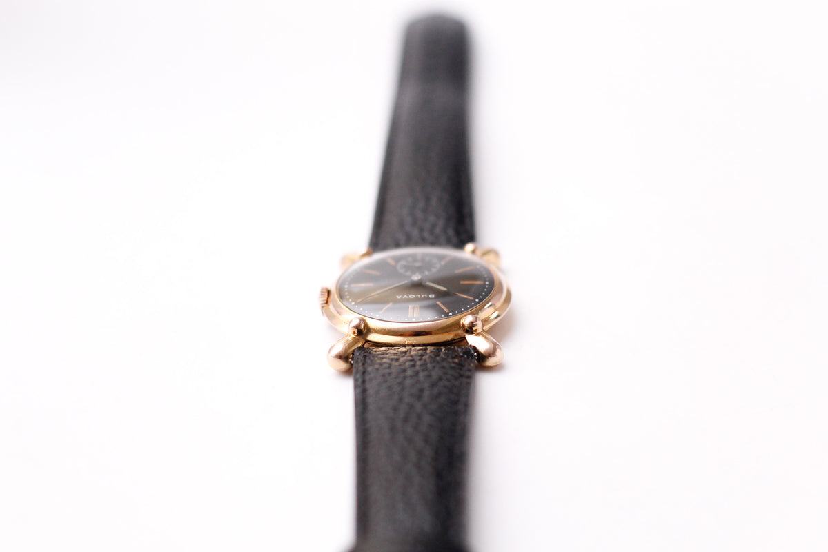 [Serviced] 1940s Bulova 'Bow-tie' Mechanical Matte Black Dial Men's Wrist-Watch