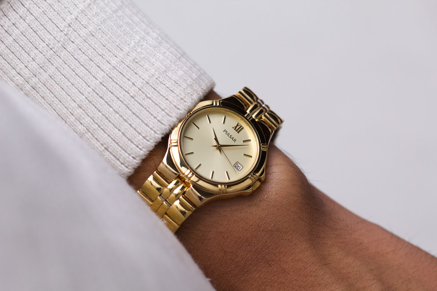 1997 Pulsar Quartz Golden Sunburst Dial Men's Wrist-Watch W/Box & Papers