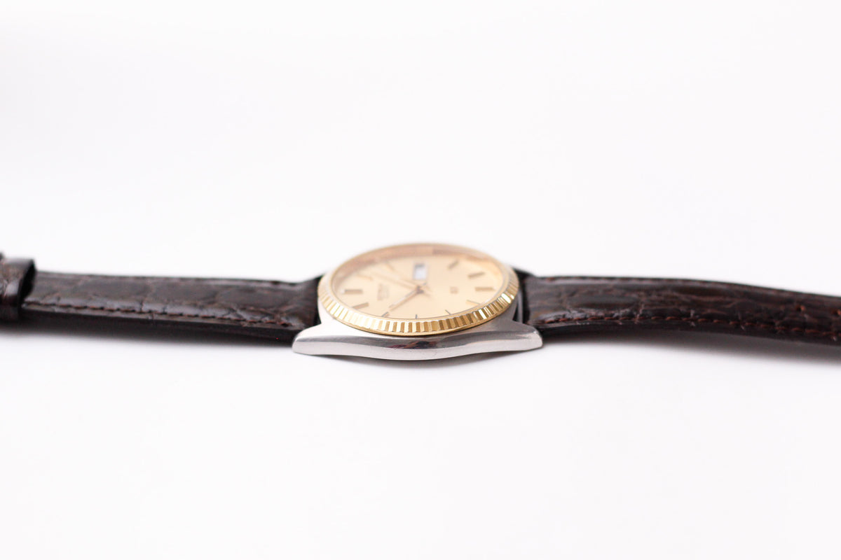 1989 Seiko SQ Golden Sunburst 'Baby Day-Date' Two Tone Case Men's Wrist-Watch