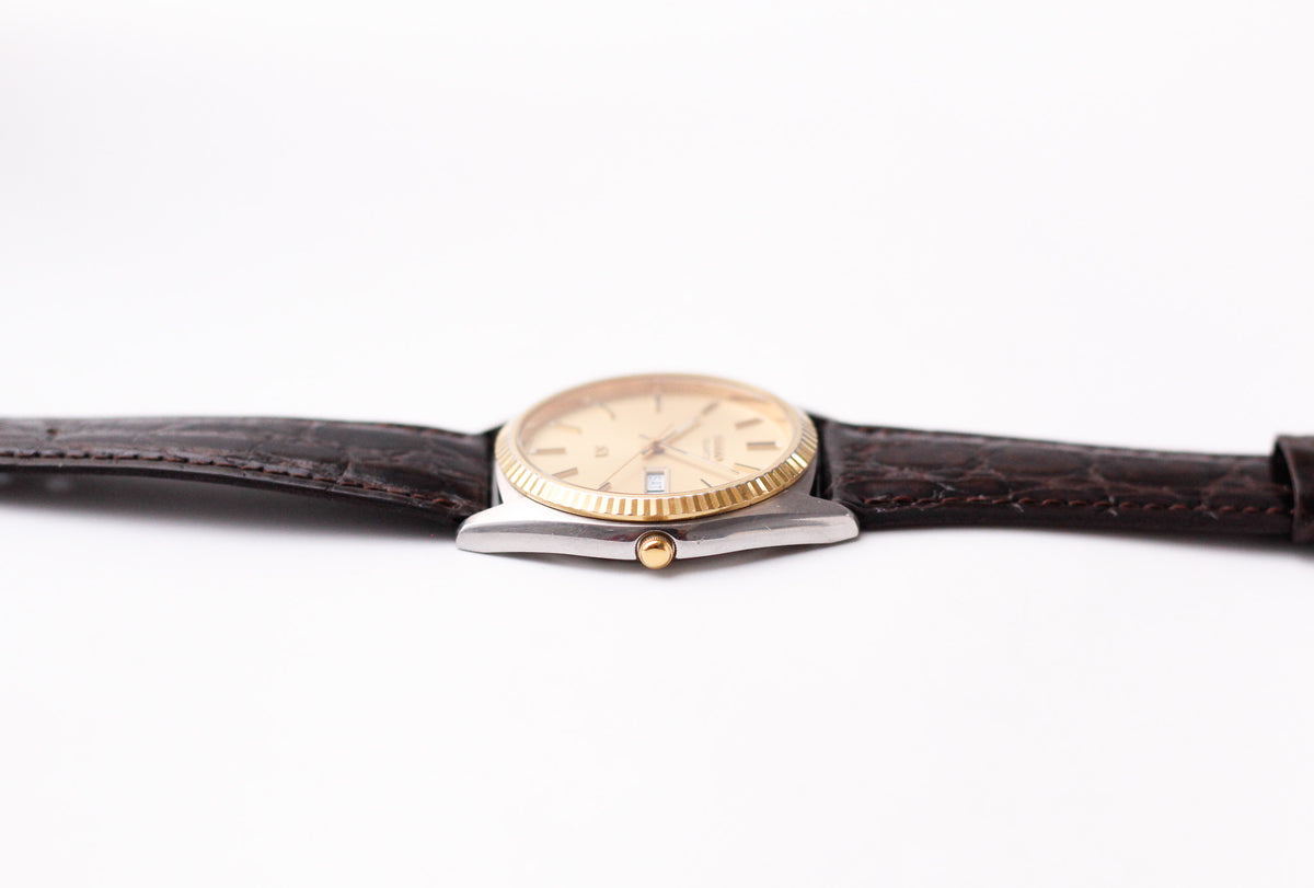 1989 Seiko SQ Golden Sunburst 'Baby Day-Date' Two Tone Case Men's Wrist-Watch