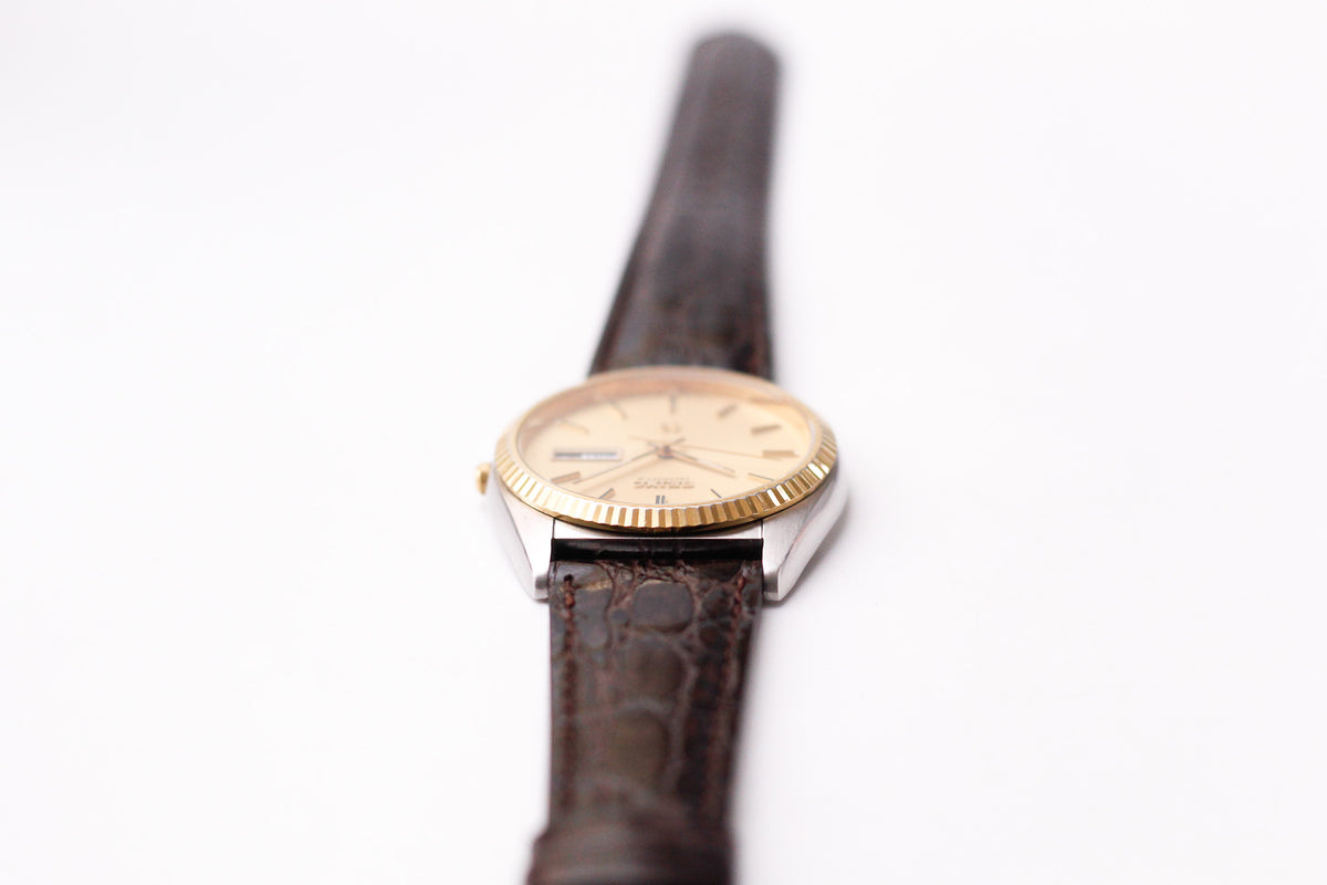 1989 Seiko SQ Golden Sunburst 'Baby Day-Date' Two Tone Case Men's Wrist-Watch