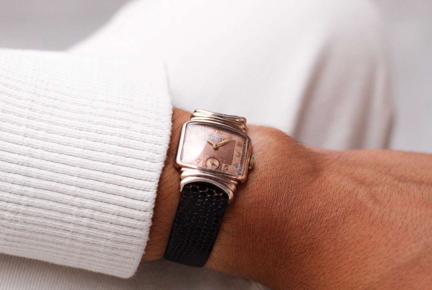 [Serviced] 1940 Gruen Veri-Thin Salmon Dial 10K Rose Gold Filled Case Men's Wrist-Watch