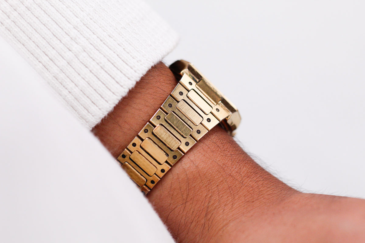 1982 Seiko SQ Golden Waffle Dial 'Baby Santos Tank' Men's Wrist-Watch