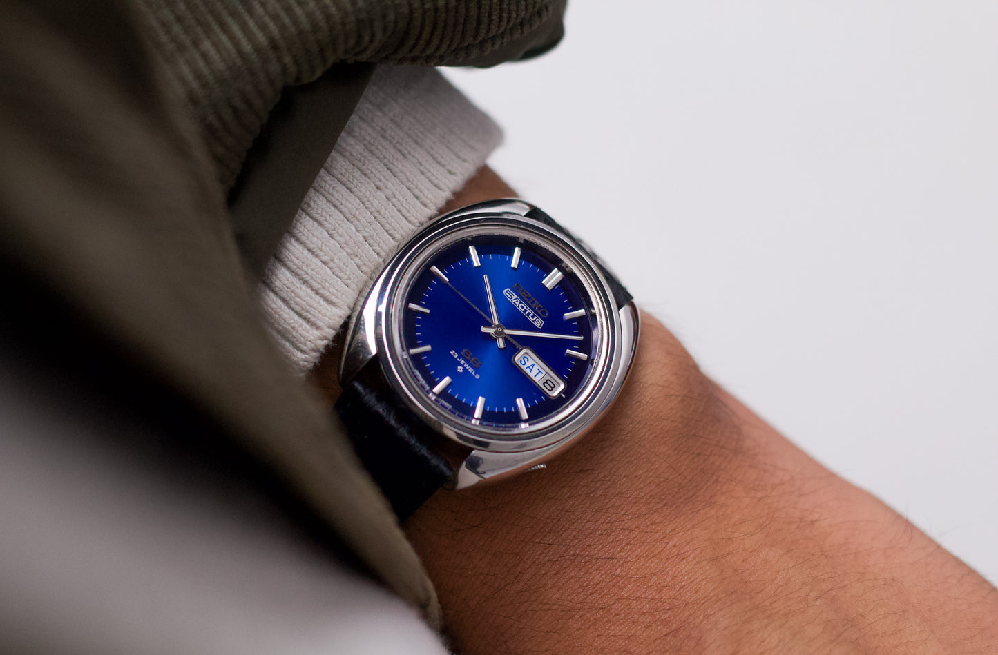 [Serviced] 1972 Seiko 5 Actus Automatic Marine Blue Sunburst Dial Men's Wrist-Watch