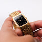 1989 Seiko Quartz Inky Black Dial Gold Toned Case Men's Wrist-Watch