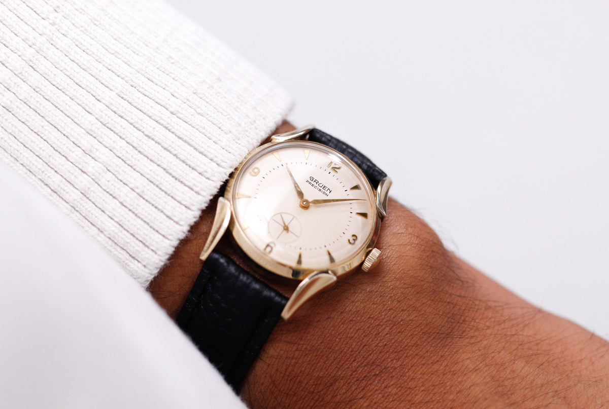 1950s Gruen Precision Mechanical Light Golden Dial Men's Wrist-Watch W/Box