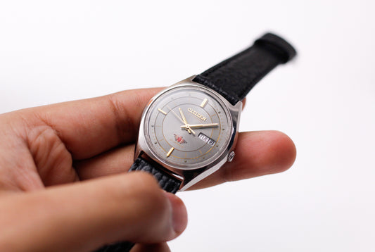 [Serviced] 1977 Citizen Automatic Gray Sunburst Dial Men's Wrist-Watch