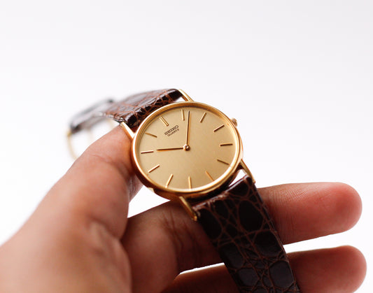 1990 Seiko Quartz Gold Straight Grain Dial Men's Wrist Watch