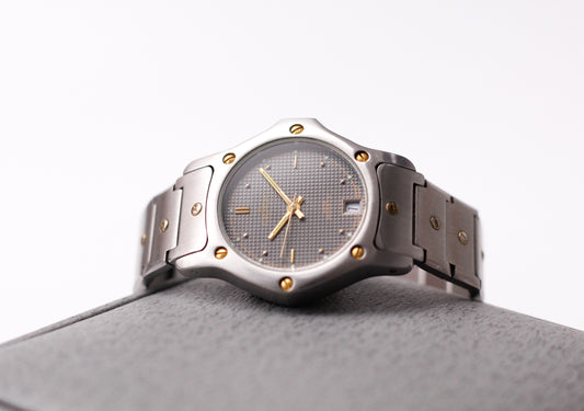 1990s Croton Quartz Baby Santos Octagon Gray Waffle Dial Men's Wrist-Watch W/Box