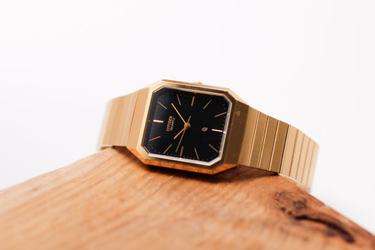 1990 Citizen Quartz Inky Black Dial Men's Wrist-Watch