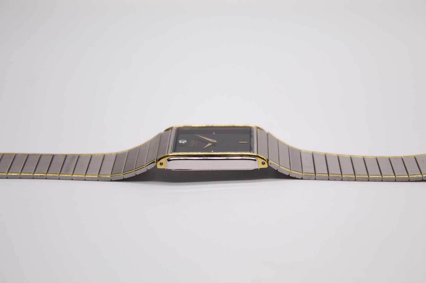 1995 Pulsar Quartz Tank Straight Grain Black Dial Men's Wrist-Watch