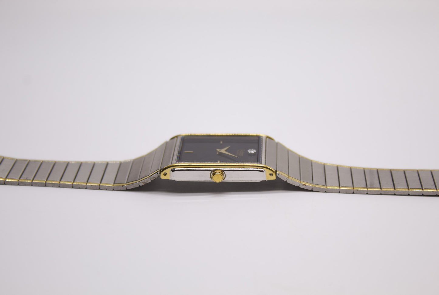1995 Pulsar Quartz Tank Straight Grain Black Dial Men's Wrist-Watch