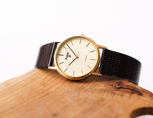 1996 Pulsar Quartz Golden Sunburst Dial Men's Wrist-Watch