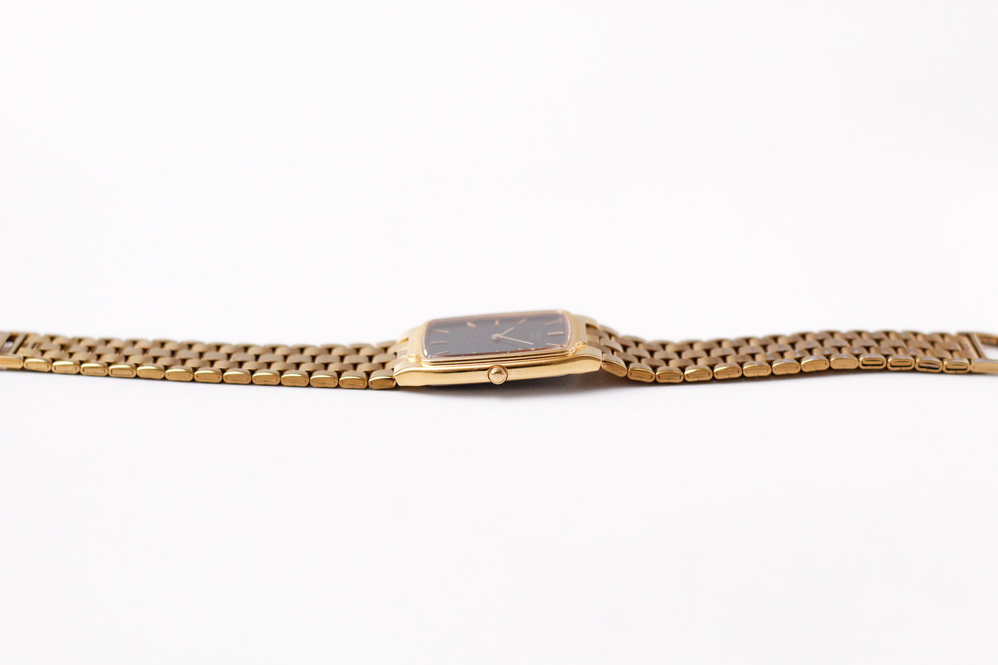 1989 Seiko Quartz Inky Black Dial Gold Toned Case Men's Wrist-Watch